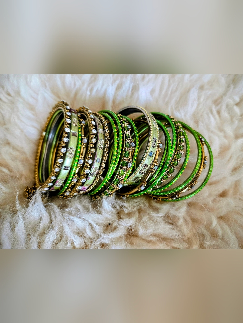 Green Gold-Accent Stackable Bangle Set - Picture 4 of 8